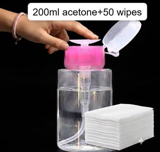 200ml nail art removing acetone 50 Pcs Nail Wipes Lint Free Gel Nail Polish Removers Cotton Pads Combo