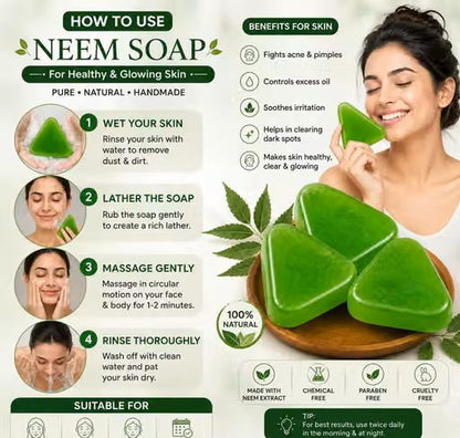 (Neem, Aloevera) Handmade Natural Soaps For Bath, Paraben Free, Skin Brightening Soap For Men & Women (Soap Pack Of 3 - 300GM)