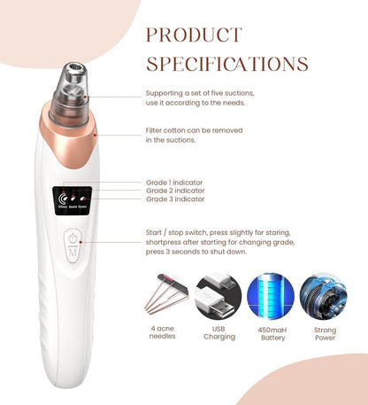 5-in-1 Blackhead Remover Machine – Electric Pore Cleaner & Whitehead Removal Tool, Deep Face Cleaner Machine for Acne, Pimple & Blackhead Removal, USB Rechargeable Derma Suction Device (Blackhead remover)