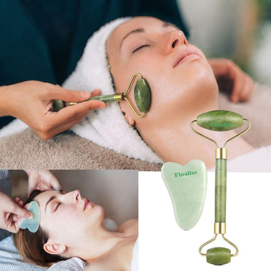 Body Massager/ 3D Manual Roller Massager/ 360 Rotate Roller Face Body Massager With Gau Sha Stone Facial Massager (3D Massager + Natural Stone)