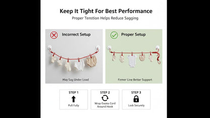 Portable Clothes Drying Rope Pack of 2 with Clips for Travel & Home | Ideal for travel, balcony, bathroom, hostel, camping and indoor laundry drying. No installation required.