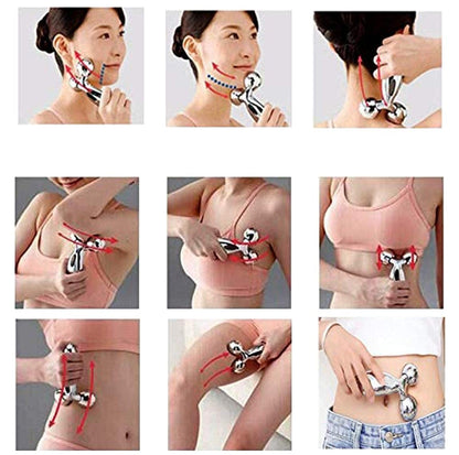 Body Massager/ 3D Manual Roller Massager/ 360 Rotate Roller Face Body Massager With Gau Sha Stone Facial Massager (3D Massager + Natural Stone)