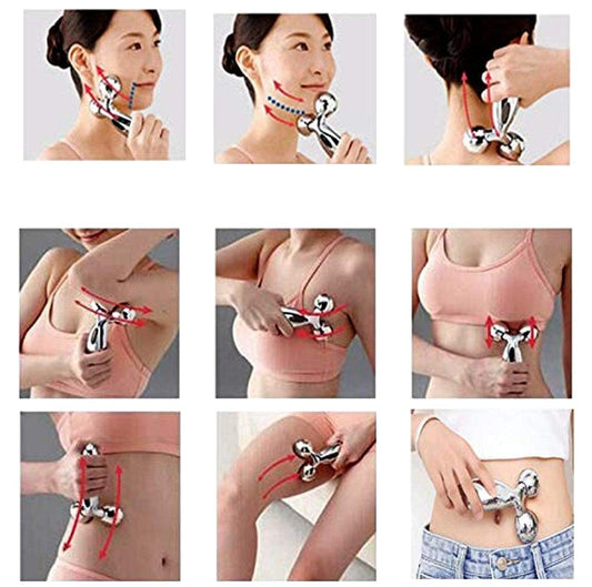 Body Massager/ 3D Manual Roller Massager/ 360 Rotate Roller Face Body Massager With Gau Sha Stone Facial Massager (3D Massager + Natural Stone)