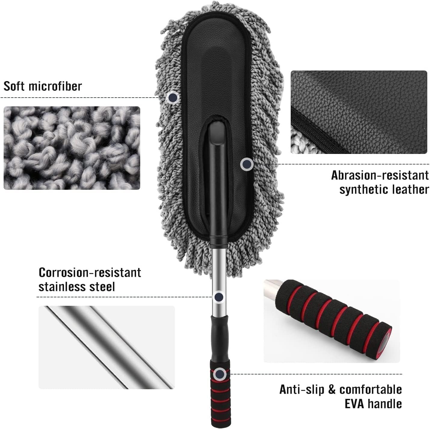 2Pcs Soft Microfiber Duster with Extendable Handle Exterior Scratch Free Car Cleaning Tool, Car Duster Brush for Truck,Pickup,SUV,Motorcycle, Vehicles Cleaning