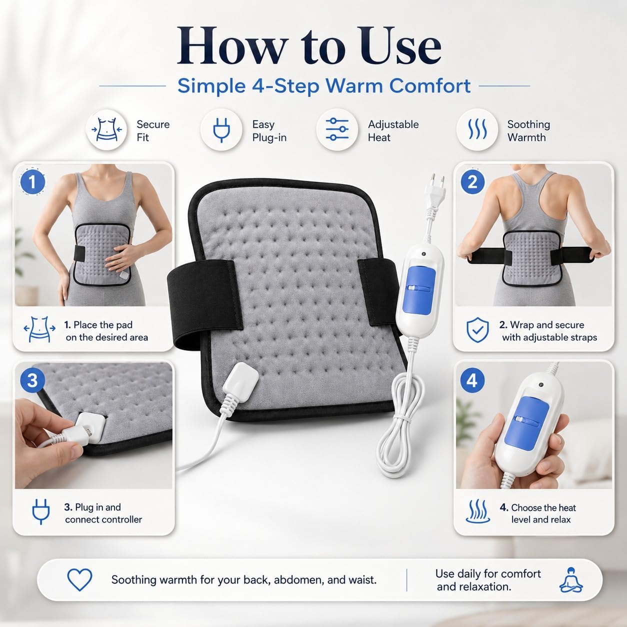 Electric Heating Belt for Back Pain Relief & Period Cramps | Orthopedic Heating Pad for Waist, Knee, Shoulder & Muscle Pain | Heat Therapy Belt | Adjustable Strap | Free Size