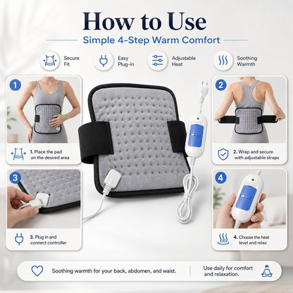 Electric Heating Belt for Back Pain Relief & Period Cramps | Orthopedic Heating Pad for Waist, Knee, Shoulder & Muscle Pain | Heat Therapy Belt | Adjustable Strap | Free Size