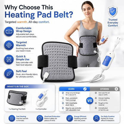 Electric Heating Belt for Back Pain Relief & Period Cramps | Orthopedic Heating Pad for Waist, Knee, Shoulder & Muscle Pain | Heat Therapy Belt | Adjustable Strap | Free Size
