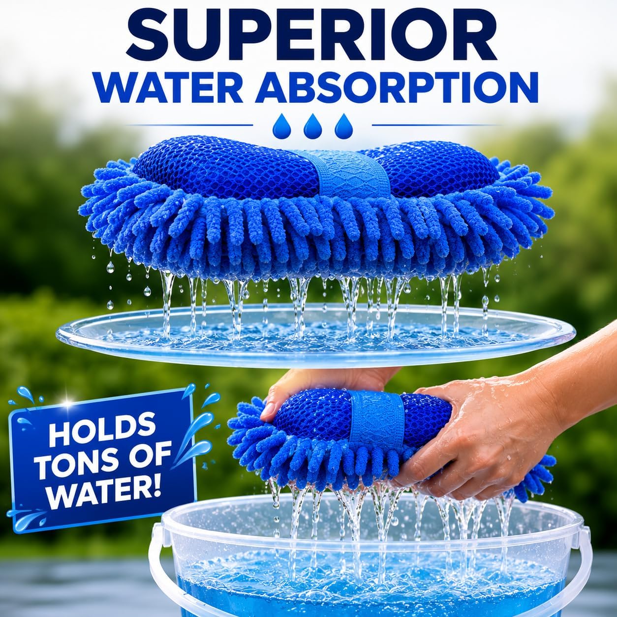 Microfiber Car Washing Sponge Brush, Scratch-Free Chenille Car Cleaning Sponge, Super Absorbent Car Wash Mitt for Car Bike SUV Truck, Multipurpose Cleaning Duster (Blue)