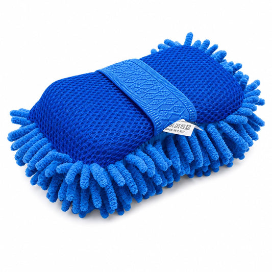 Microfiber Car Washing Sponge Brush, Scratch-Free Chenille Car Cleaning Sponge, Super Absorbent Car Wash Mitt for Car Bike SUV Truck, Multipurpose Cleaning Duster (Blue)