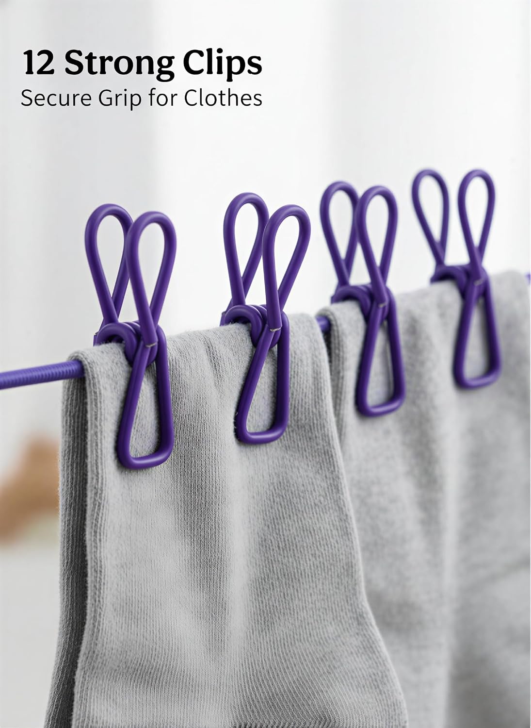 Portable Clothes Drying Rope Pack of 2 with Clips for Travel & Home | Ideal for travel, balcony, bathroom, hostel, camping and indoor laundry drying. No installation required.