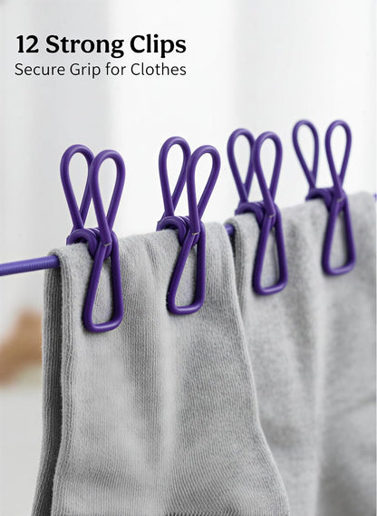 Portable Clothes Drying Rope Pack of 2 with Clips for Travel & Home | Ideal for travel, balcony, bathroom, hostel, camping and indoor laundry drying. No installation required.