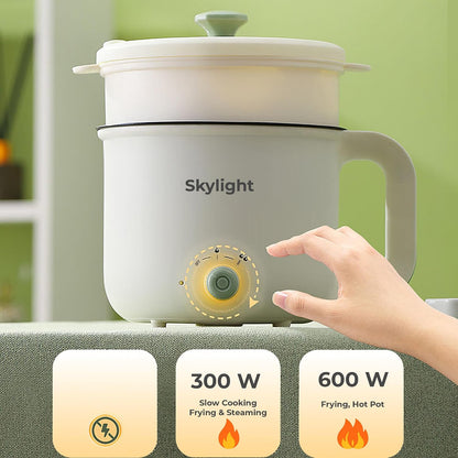 SKYLIGHT 1.8L Multipurpose Kettle, Inner Non-Stick with Steamer, Double Layered Body, Wide Mouth, 600W, Steaming for Tea Coffee Oats Egg Rice Vegetable Boiling Noodle Soup