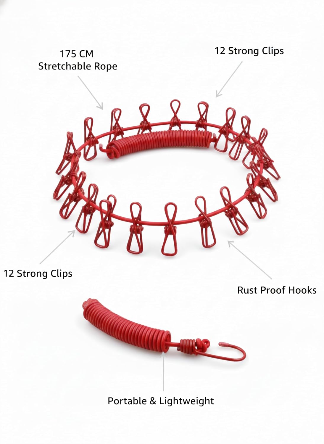 Portable Clothes Drying Rope Pack of 2 with Clips for Travel & Home | Ideal for travel, balcony, bathroom, hostel, camping and indoor laundry drying. No installation required.