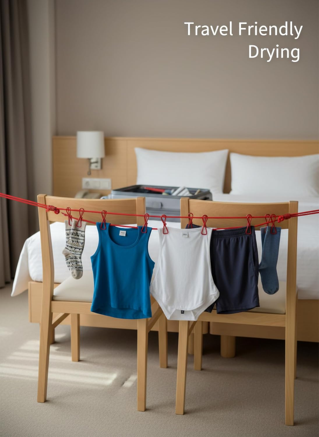 Portable Clothes Drying Rope Pack of 2 with Clips for Travel & Home | Ideal for travel, balcony, bathroom, hostel, camping and indoor laundry drying. No installation required.