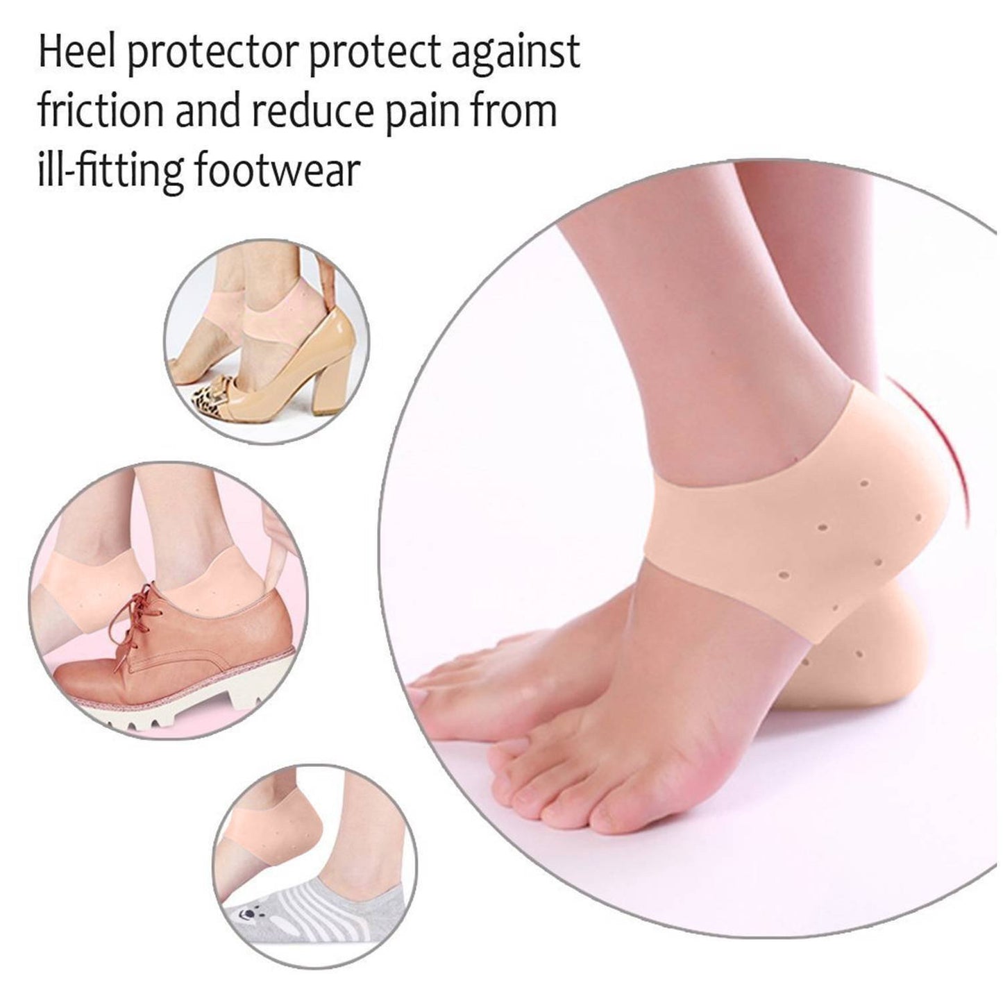 Purastep Silicone Gel Heel Pad Socks for Pain Relief - 1 Pair (Beige, Free Size)