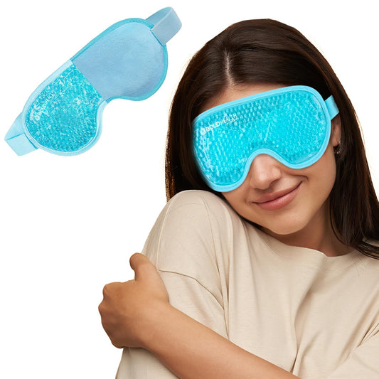 Premium Cooling Gel Eye Mask with Beads for Sleeping, Ice Pad Relief for Men & Women, Blue
