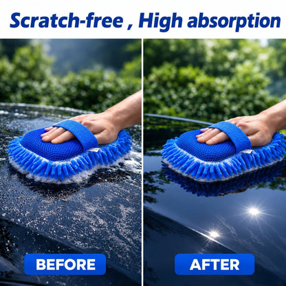 Microfiber Car Washing Sponge Brush, Scratch-Free Chenille Car Cleaning Sponge, Super Absorbent Car Wash Mitt for Car Bike SUV Truck, Multipurpose Cleaning Duster (Blue)