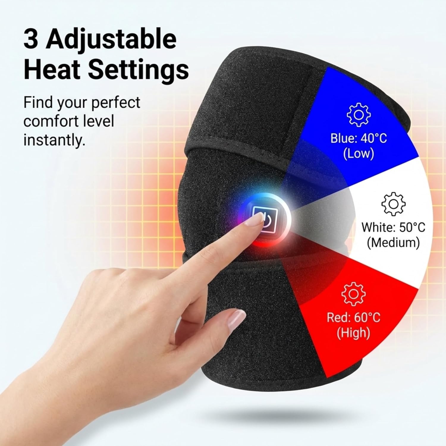 R1O Electric Heated Knee Brace – USB Powered Heating Pad with Adjustable Temperature | Pain Relief & Comfort Support (Black)