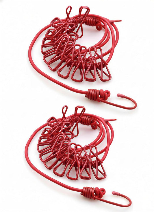Portable Clothes Drying Rope Pack of 2 with Clips for Travel & Home | Ideal for travel, balcony, bathroom, hostel, camping and indoor laundry drying. No installation required.