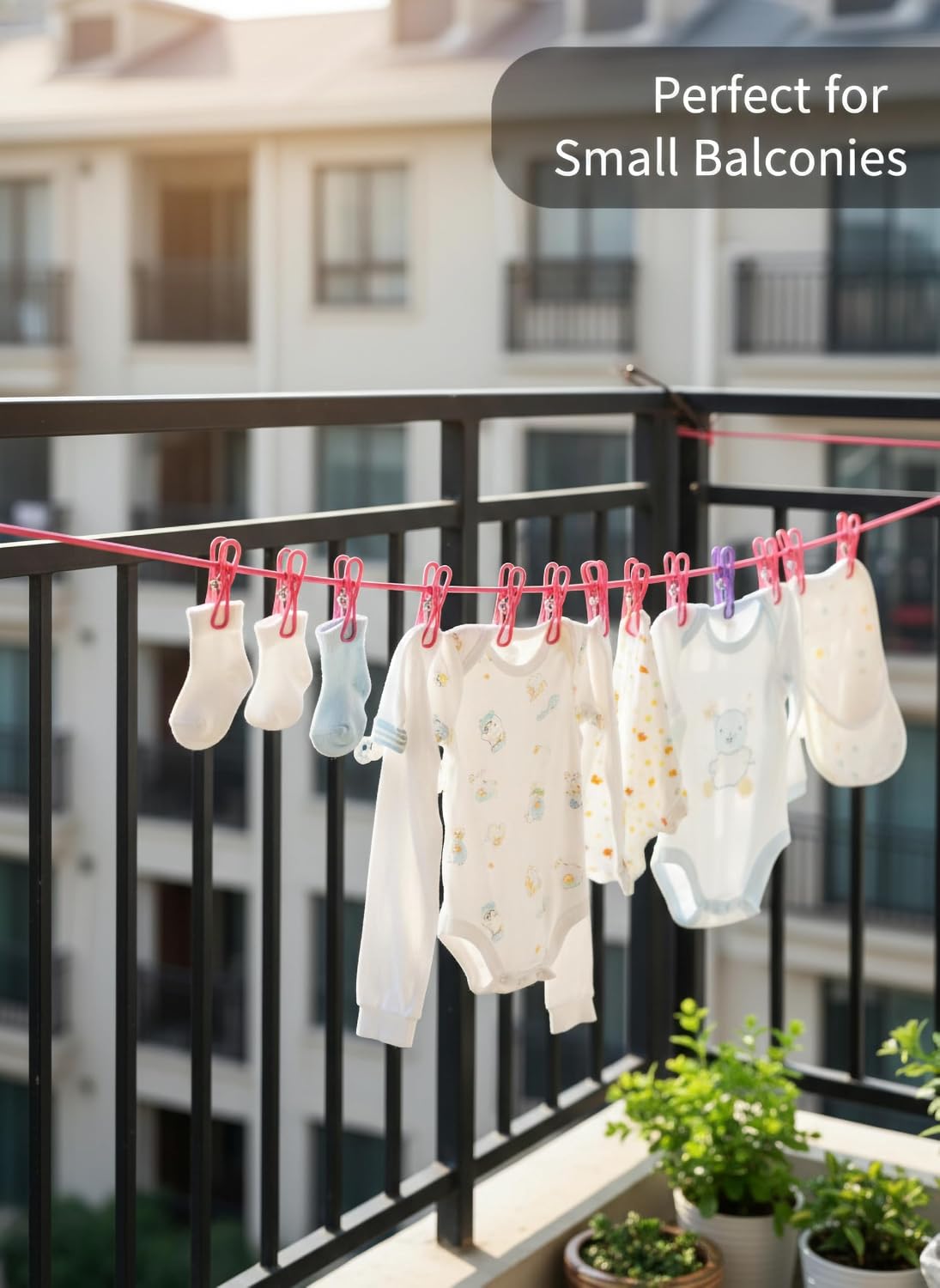 Portable Clothes Drying Rope Pack of 2 with Clips for Travel & Home | Ideal for travel, balcony, bathroom, hostel, camping and indoor laundry drying. No installation required.