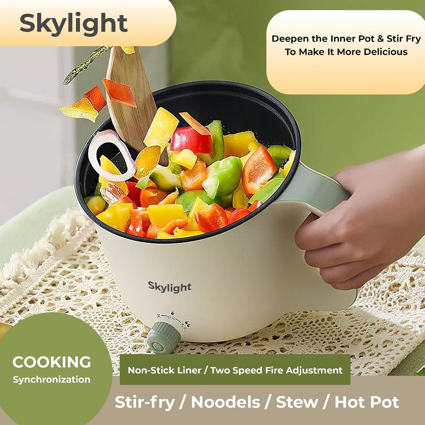 SKYLIGHT 1.8L Multipurpose Kettle, Inner Non-Stick with Steamer, Double Layered Body, Wide Mouth, 600W, Steaming for Tea Coffee Oats Egg Rice Vegetable Boiling Noodle Soup